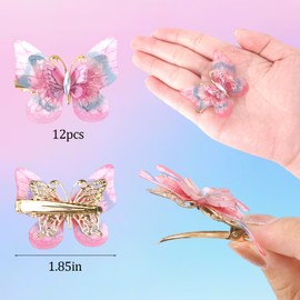 Luixenir 12 Pcs Delicate Butterfly Clips Multicolored Small Butterfly Hair Clips With Shining Rhinestone 90s & Y2K Cute Glitter Butterflies Hair Accessories for Women Girls