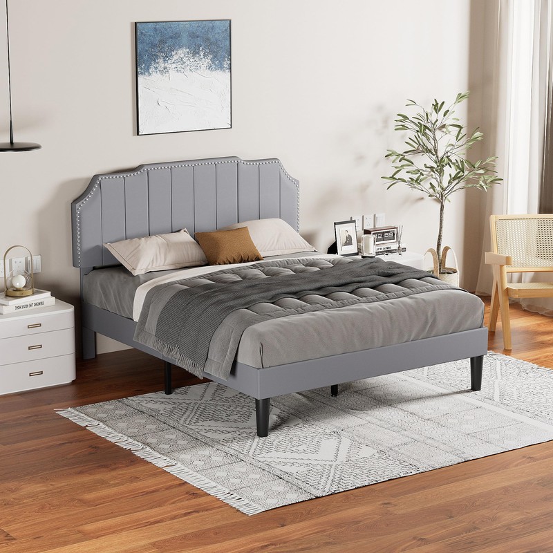 VECELO Queen Bed Frame Upholstered Platform with Tufted Adjustable Headboard/Mattress
