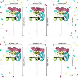 Roller Skating Cupcake Toppers Retro Theme 9th Happy Birthday 18-piece set Decorations, Roller Skating Theme Party, Birthday Party Decorations. Gifts for Kids. (9th)