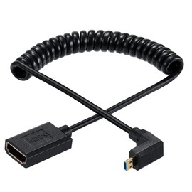 Qaoquda Micro HDMI to HDMI Coiled Cable, 8K Micro HDMI Male to HDMI Female 90 Degree Angle Spring Extension Cord 2.1V for Tablet Graphics/Video Card, Laptop (1.2M/4FT) (Up Angle)