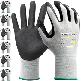 6-Paris Medium Work Gloves for Men and Women, Nitrile Coated Safety Protective Gloves with Grip, Ideal for Gardening, Warehouse, Mechanic, Light Duty Construction Work