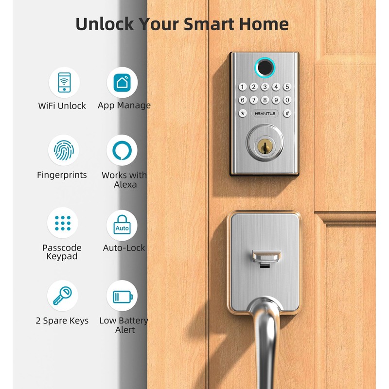 WiFi Deadbolt Smart Lock Fingerprint - HEANTLE Keyless Entry Front
