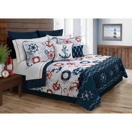 Safdie & Co. 60118.5K.13 Ocen Club Collection 5 Piece Quilt & Sham Set, King