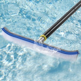 Heavy Duty 8FT Pool Brush Combo - 2-in-1 Pool Scrubber with Aluminum Frame & Nylon Brush Head, Adjustable Rustproof Metal Pole for Deep/Shallow Pools (Residential or Commercial)