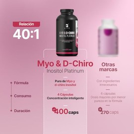 B Life Myo y D-Chiro Inositol | Ratio 40:1 | 400 cápsulas | 2000 mg por porción | Ingredientes Naturales | Myo & D-Chiro Inositol Platinum.