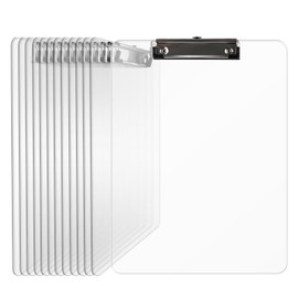 Macroclo Plastic Clipboards Set of 12, A4 Acrylic Clear Board 8.5x11 for Classroom, Students, Transparent Letter Size 9" x 12.5" with Low Profile Clip, Office & School Supply