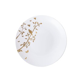 EcoQuality 6" inch Round White Plastic Plates with Gold Floral Design - Spring Flower Heavy Duty Large Disposable Charger Dinner Plate Weddings, Tableware, China Like Party Plates (30 PACK)