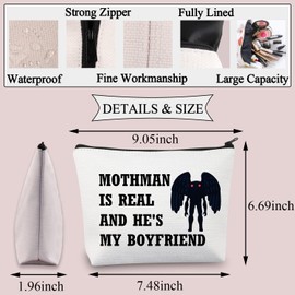 BDPWSS Mothman Makeup Bag Mothman is Real and He’s My Boyfriend Gift for Cryptozoology Gift Monster Spooky Weird Gift (Moth Man CA)
