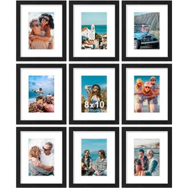 Vittanly Vittanly 8x10 Picture Frames Set of 9, Shatter Resistant Plexiglass, Display 5x7 Pictures with Mat or 8x10 without Mat, Photo Frames for Wall or Tabletop, Engineered Wood, Black