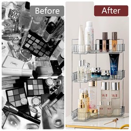 Weidace Corner Bathroom Counter Organizer Bathroom Countertop Shelf Makeup Organizer for Vanity Perfume Tray for Corner Storage (3 Tiers, Grey)