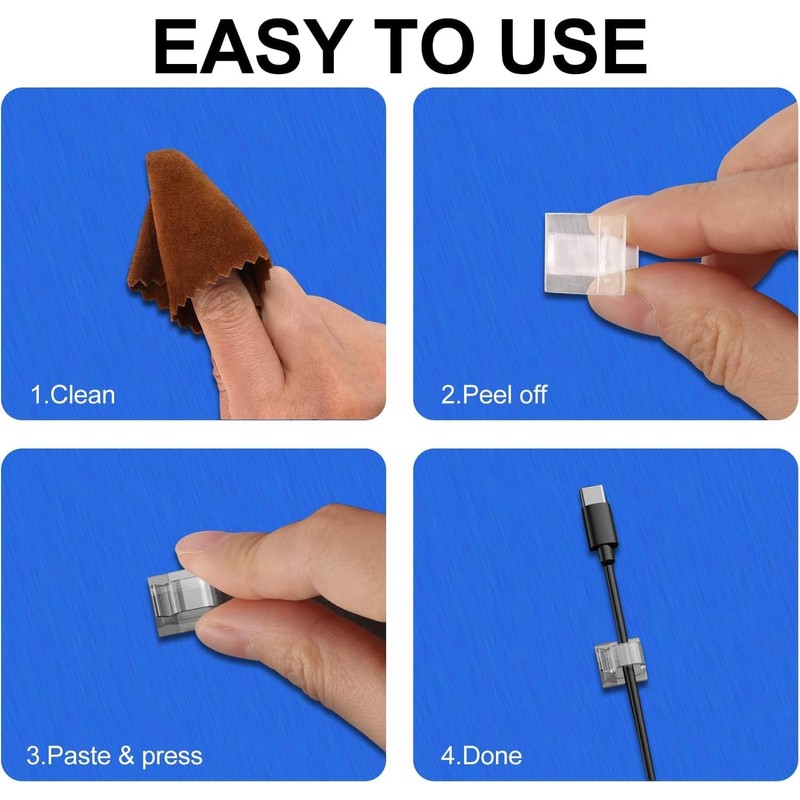 50 Piezas Clips Organizador de Cables Autoadhesivo, Transparente