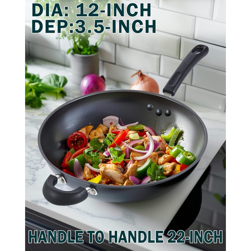 Cook N Home Hard Anodized Nonstick Wok with Lid 12-Inch,