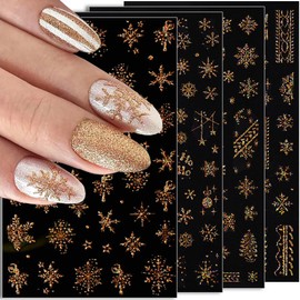 8pcs Glitter Gold Snowflake Nail Stickers for Women Christmas Nail Art Stickers Winter Snowflakes Christmas Nail Decals for Nail Art 3D Self-adhsive Snowflake Stickers for Nails Sticker Nail Supplies