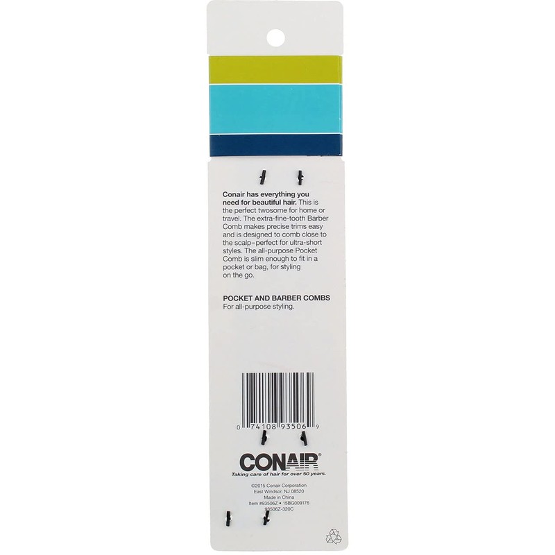Conair Hard Rubber Pocket and Barber Comb 2 ea (Pack