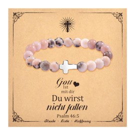 BOCHOI Cross Bracelet Pearl Bracelet Women's Christian Gifts Natural Stone Beads Bracelet Girls Bracelets Birthday Valentine's Day Gifts for Mum Daughter Grandma Granddaughter Sister Girlfriend,