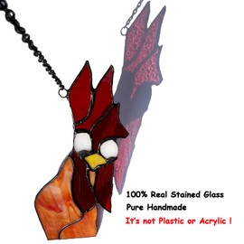 Peeping Rooster Stained Glass Window Hanging, Chicken Gifts for Women Mom Grandma Wife, Chicken Kitchen Decor, Funny Window Corner Hanging Rooster Decor Cockscomb