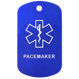 Pacemaker Medical Alert ID Necklace with Blue Tag, Clear Silencer, and 30'' USA Chain - 154 Color Choices