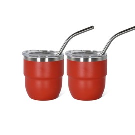 CHLJAR 4oz Stackable Cup, Vacuum Insulated Espresso Cup Set of 2, Espresso Shot Glass for Coffee, Double Wall Stainless Steel Mini Tumbler Shot Glasses with Straw and Lid