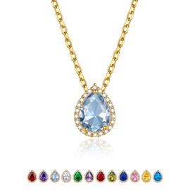 March Birthstone Necklace for Women, Women's Teardrop Crystal Blue Crystal Charm Birthday Necklace for Mother Wife