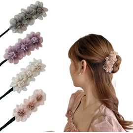 4PCS Flowers Deft Bun Maker Set – Magic Donut Hair Styling Tool for Effortless Twists & Updos – Great French Bun Accessories for Girls & Teens – Easy-to-Use Hairdress Design Tools