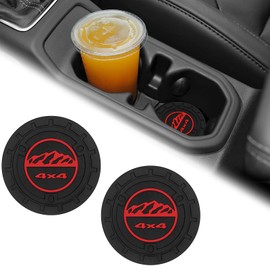 smnuxwm 2PCS Auto Car Truck SUV Cup Holder Coaster for Jeep Wrangler JL JK JLU&Gladiator JT Accessories,Silicone Cup Inserts Interior Mats(Black&Red 4×4 Logo Trim)