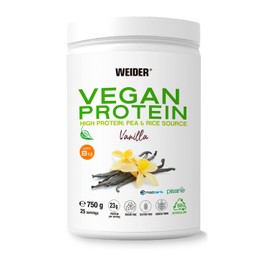Weider Vegan Protein (750g) Vanilla Flavour. 23g Protein/dose, Pea Isolate (Pisane) & Rice Proteins. with Vitamin B12 & Stevia. Gluten Free, Sugar Free. Packaging 50% Recycled, 100% Recyclable