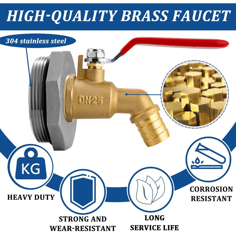 2" Drum Faucet for 55 Gallon Drum, 1" Brass Barrel
