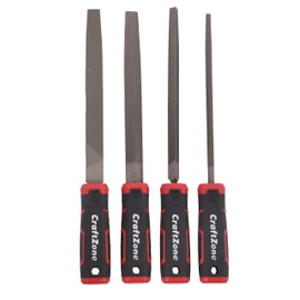 CRAFTZONE 4-Piece Steel File Set – Carbon Steel Blades, Ergonomic Soft-Grip Handles, 8-Inch Files in Flat, Round, Half-Round, and Slim Taper Shapes for Wood and Metal Work