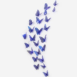3D Royal Blue Cobalt Butterfly Wall Stickers Removable Mural Butterflies Cutout Decal Art Decor Heart Rose theme Party Decor for Living Room Bedroom Sun Room Shop Window Showcase Classroom