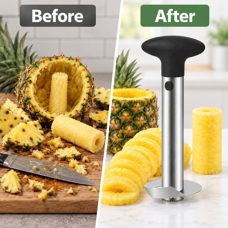 Stainless Steel Pineapple Corer & Slicer – Manual Pineapple Cutter