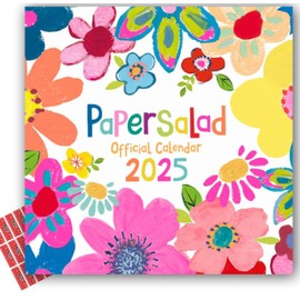 Paper Salad Calendar 2025 Month To View Square Wall Art colourful Calendar, Plastic Free with Free Organisational Stickers Included