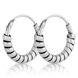 NKlaus Pair of Bali Creole Earrings Cord Diameter 12 mm 925 Sterling Silver Medieval Gothic 2315, Sterling Silver