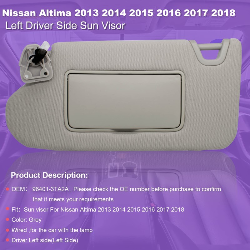 NHILES Left Driver Side Sun Visor Compatible with Nissan Altima