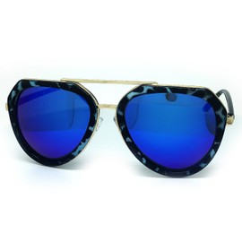 RAKOSTA c6076 Premium Retro Mirrored Funky Fashion Flat Top Aviator Sunglasses (BLUE, Premium)