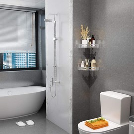 VOLPONE Shower Corner Shelf 2 Pack Bathroom Corner Shower Caddy No Drill Shower Storage Organizer Rust Proof Bathroom Corner Wall Shelf shampoo holder Silver