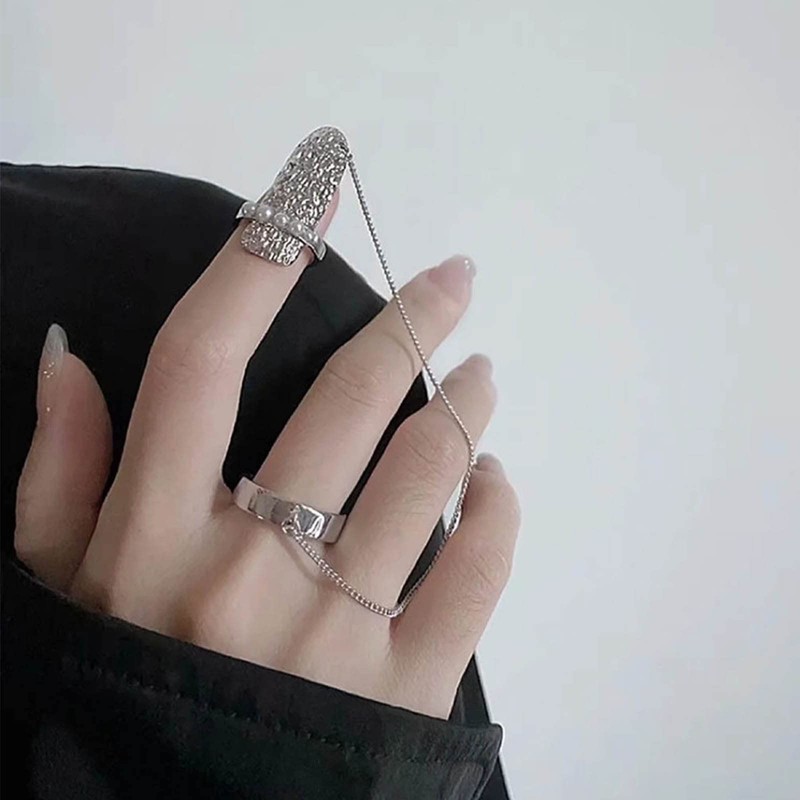 Inateannal Pearl Fingernail Ring Open Nails Ring Chain Fingertip Manicure