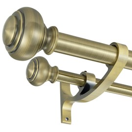 Antique Bronze Double Curtain Rods 28-48" - Decorative Curtain Rod with Urn Finials, Telescoping, 1" Front and 5/8" Back