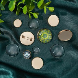 UNICRAFTALE 30pcs 14~25mm Golden Flat Round Brooch Pin with Glass Cabochons 304 Stainless Steel Brooch Bezel Trays DIY Brooch Making Kits for Badge Corsage Name Tags DIY Jewelry Making