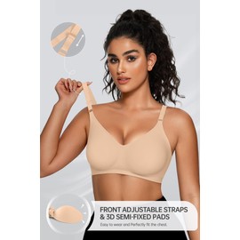OEAK Womens Seamless Bras Comfortable Bra No Underwire Full Support Bralette Push Up Plus Size V Neck Sleeping Tshirt Bras Skin Nude XL