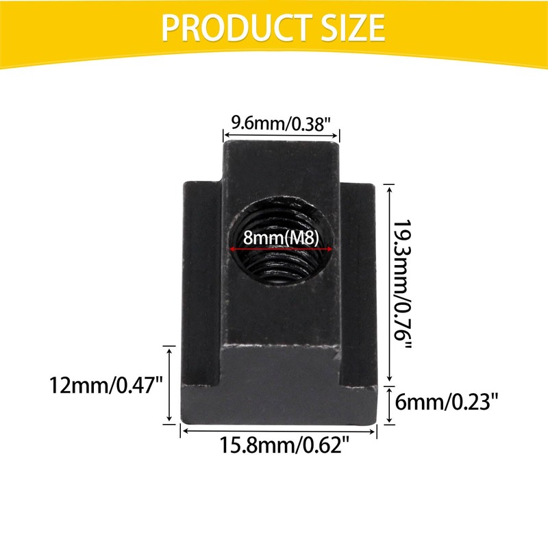 Sydien T Slot Nuts 10pcs, M8 Threads Black Oxide Finish