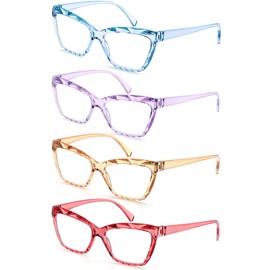 HAPJOYS Reading Glasses Women Blue Light Blocking Oversized Blue Ray Readers +3.5 Red Blue Khaki Purple Cheaters Glasses 4 Pk