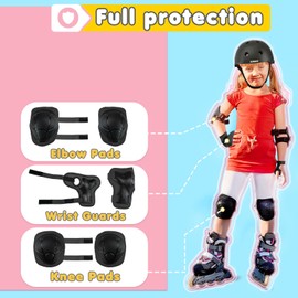 BURSUN Knee Pads for Kids Toddler Knee Pads and Elbow Pads set Kids Protective Gear Set with Wrist Guards 3 in 1 Kids Knee Elbow Pads for Cycling Skating Bike Rollerblading Scooter, 3-14 Years