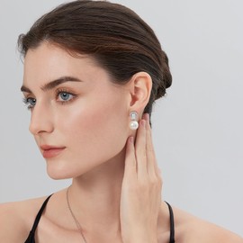 Pearl Earrings for Women Pearl Stud Earrings for Women Diamond Studs FreshWater Pearls Studs Real White Pearl Earrings Studs s925 Sterling Silver Hypoallergenic Earrings