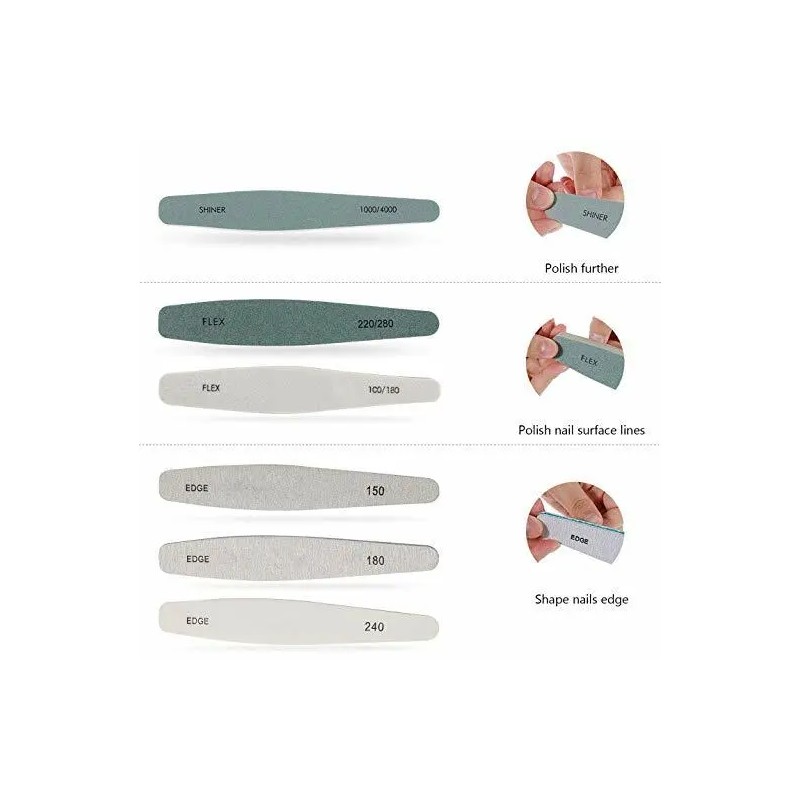 TIKA 6 Pcs Double-Sided Nail Files Set - 100/180 Grit