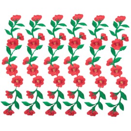MSCFTFB 6 Pieces 9 1/2 Inch Long Patches Flowers Embroidered Iron on Patches Appliques for Garment Trimming Shoes Jeans Clothes Embelishments (Red)