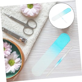 Ipetboom 6pcs Glass Nail Files Blue Handle Shape Smooth Comfortable for Thick Nails Portable Manicure Tool for Home Salon Use Reusable and Glass Fingernail Files