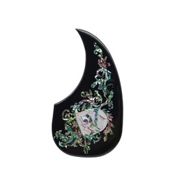 Acoustic Guitar Pickguard 2mm Thick Pickguard Anti Scratch Plate Inlaid Abalone Flower for Most Martin Acoustic Guitar Replacement Parts (Black shell 24)
