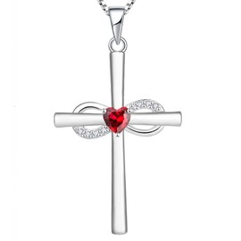 YL Infinity Cross Necklace Sterling Silver Crucifix Pendant Created Ruby Criss Jewelry for Women