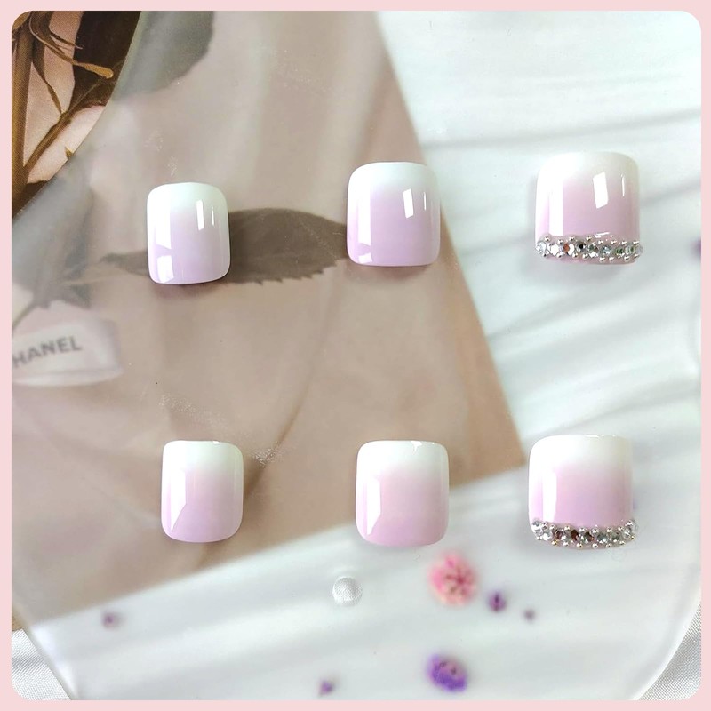 NATOSU 24 Pieces Short Press-on False Toe Nails Square Shape