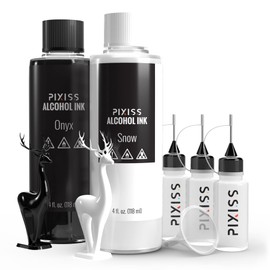White and Black Alcohol Ink for Resin - Alcohol Ink Black Onyx and White Snow Colors 4-Ounce for Epoxy Resin, Tumblers, Resin Art, Alcohol Ink Paper, 3 Pixiss Needle Tip Applicator Bottles and Funnel